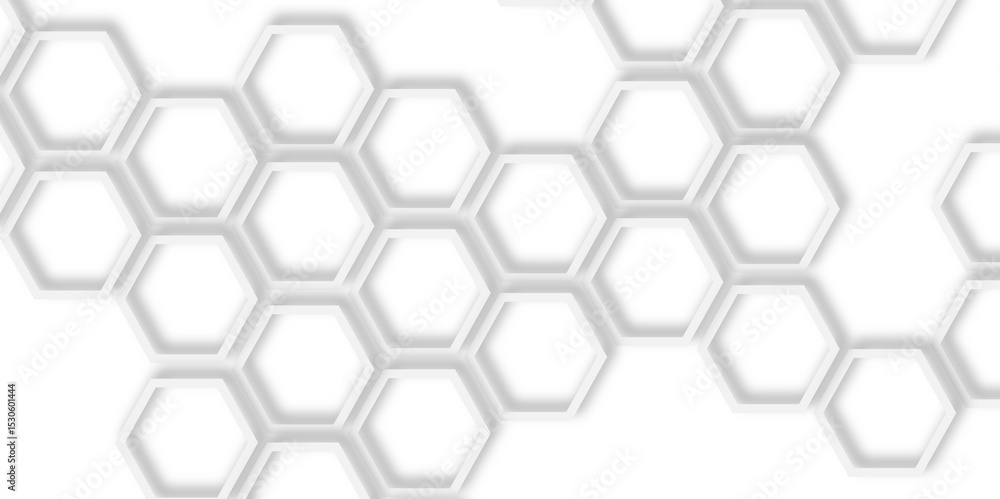 Poster soft focus cluster of white hexagons geometric pattern white background