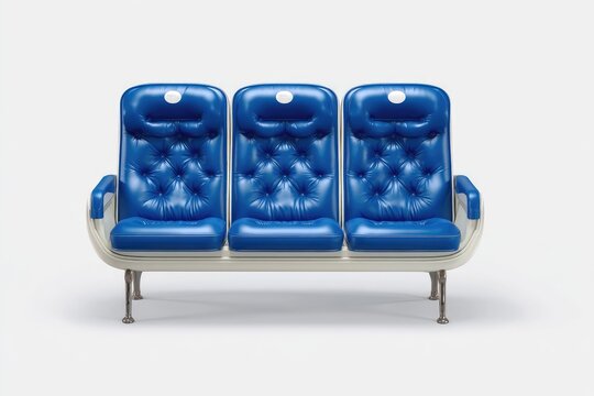 Three-seater blue leather airplane seats (1)