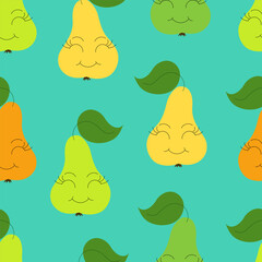 Cute Cartoon Pears Seamless Pattern
