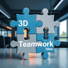 Fototapeta premium Blue Gray Puzzle Pieces Teamwork 3 D Idea Render 3D render