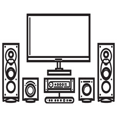 Minimalist line art home theater system setup with speakers