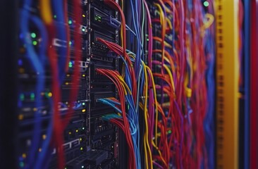 Close Up Colorful Network Cables In Server Room