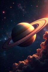 Fototapeta premium A mesmerizing image of Saturn's rings, swirling gases, and distant stars, evoking a sense of cosmic wonder and the vastness of space Perfect for science, astronomy, or fantasy projects , awe, wonder