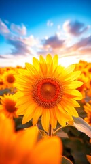 Sunset Sunflower Field, Bloom, Summer, Golden Hour, Agriculture