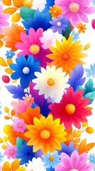 Vibrant floral bouquet, vertical design, white background, spring celebration, phone wallpaper