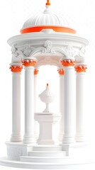 White temple gazebo, orange accents,  isolated, serene background, 3D render