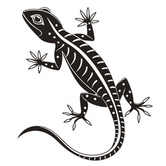 Striking black gecko illustration with detailed line work creates a unique, bold impression