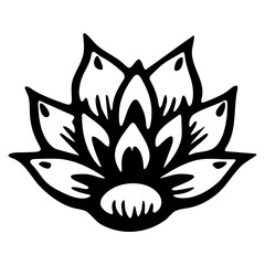 Hand drawn stylized lotus flower in bold black and white, ideal for tattoos, logos, or spiritual art themes. Vector art