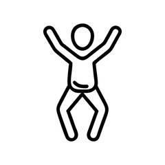 Simple line drawing of a person celebrating with arms raised  