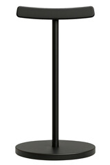 Modern black headphone stand with sleek minimalist design on a transparent background