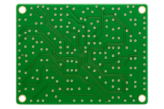 Detailed green circuit board showcasing electronic connections on a transparent background