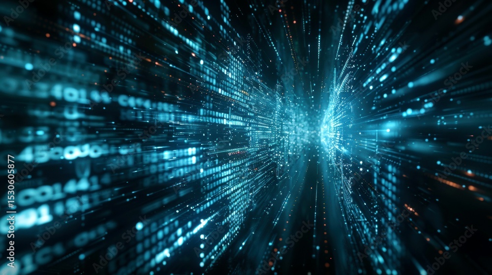 Aufkleber abstract digital data stream with glowing particles and lines, representing modern technology and bi