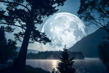 moon and trees