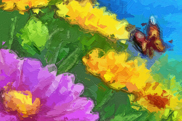 Various oil paintings, floral landscapes, forests, lotus leaves, chrysanthemums, mountains, rivers, butterflies, streams