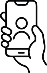 video chat icon on mobile phone, hand holding smartphone for online video with a friend, Editable stroke, vector illustration