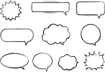 Retro empty comic bubbles and elements set with black halftone shadows. in retro vintage and pop art style. Vector illustration,