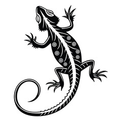 Stylized black lizard with ornate markings creates an striking reptile element on white