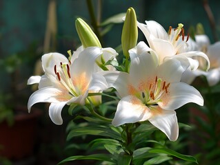 Naklejka premium Beautiful garden filled with white blooming lilies
