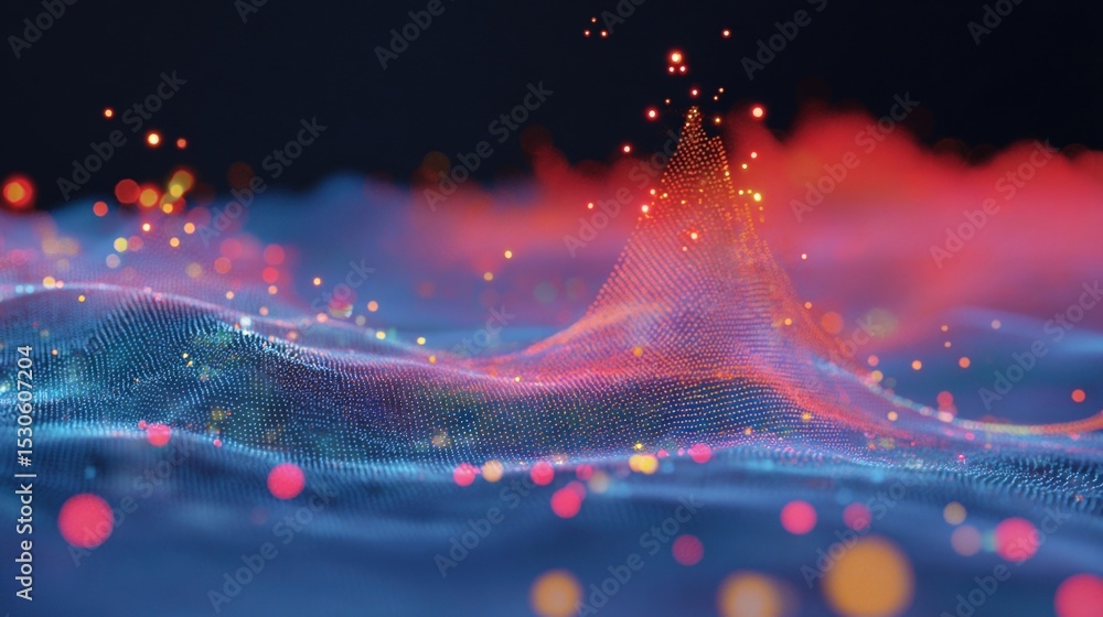 Poster closeup of the crisis rooms holographic heatmap revealing intricate patterns of data flow that illum