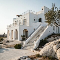 Stunning White Villa with Arches Staircase and Rooftop Terrace in a Mediterranean Setting