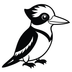 Stylized kookaburra bird shows a black and white bird facing right