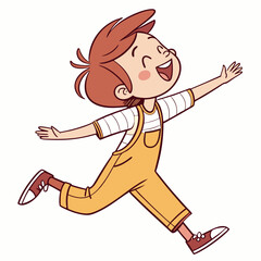 Obraz premium Joyful Boy Running Cartoon Illustration Red Hair Yellow Overalls White Background child playful