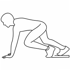 Sprinter in Starting Position on White Background Simple Line Drawing Athletic Runner Ready to Race Track and Field Competition