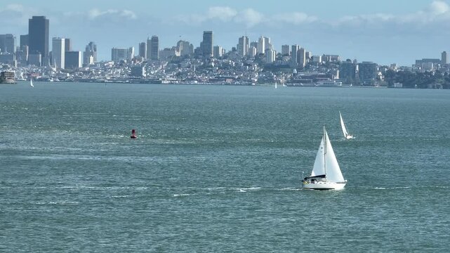 Sailboats with San Francisco Skyline in Background Aerial