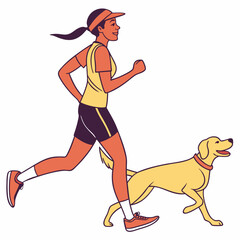 Woman Jogging with Yellow Labrador Retriever Dog White Background Line Art Illustration running exercise