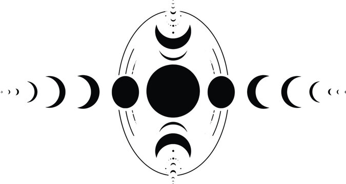 Celestial Moon Phases Elegant Vector Frame Illustration - A Symbolic Artwork