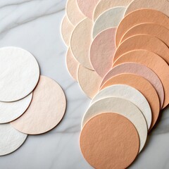 Elegant Marble Background with Abstract Circular Paper Shapes in Neutral Tones