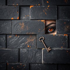 Mysterious Gaze Through the Wall with Key Unlocking Secrets and Hidden Potential