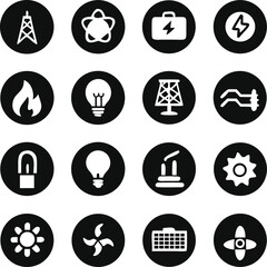 Energy icon set. Electricity Ecology And Energy Vector symbols.