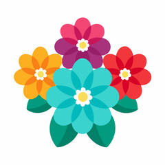 Colorful Flowers Icon Design with Many Petals on White Background a Cheerful and Vibrant Floral Illustration for Various Creative Projects
