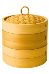 Traditional bamboo steamer for cooking delicious dim sum on a transparent background