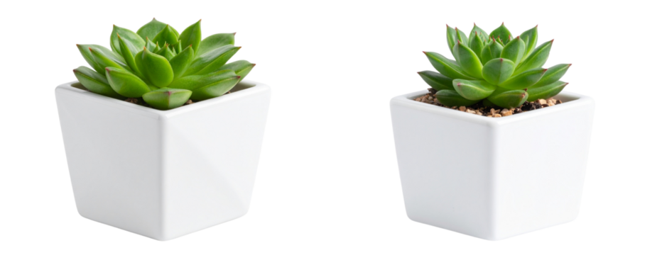  Minimalist Succulent in Geometric White Pot, Isolated on Transparent Background.
