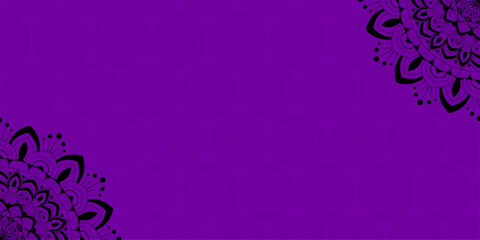 Banner design with mandala ornament shape | Creative abstract mandala design for illustration, seminar, card | Floral modern vector with violet colour 