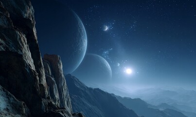 Alien Planet Landscape At Night