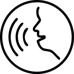 Speaking icon vector. Talk person sign or symbol , man with open mouth and sound wave , Voice command, Voice recognition, speech icon for interact, interview, talk controls, isolated on white