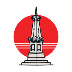 tugu jogja landmark illustration with sun
