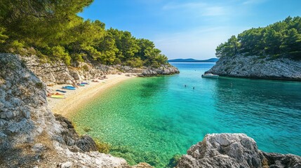 Idyllic Coastal Serenity: A Tropical Beach Paradise with Turquoise Waters