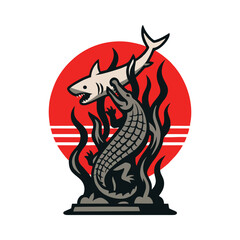  shark and alligator fighting surabaya logo with sun