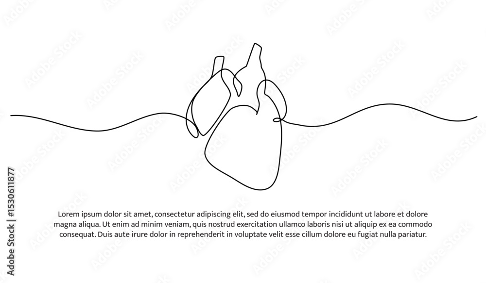 Poster one line human heart organ drawing with frame. abstract minimal continuous line.