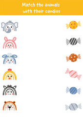 Educational, learning worksheet for kids. Preschool kindergarten educational page for children. Learning, early development. Focus training for kids, matching game, improve attention, concentration