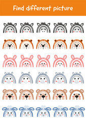 Logical games, educational activities for kids. Learning games for preschoolers, kindergarten. Find different picture. Printable worksheets, educational games, teacher resources. Learning page.