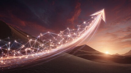 Abstract Glowing Arrow Upward In Desert Sunrise