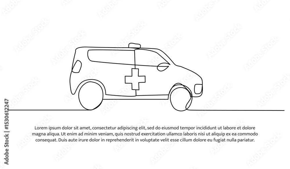 Poster one line ambulance. abstract minimal continuous line.