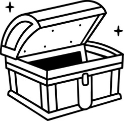 Open treasure chest line art illustration with sparkling effects