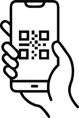 QR code scanning icon in smartphone. hand holding Mobile phone in line style, barcode scanner for pay, web, mobile app, promo. Vector illustration.