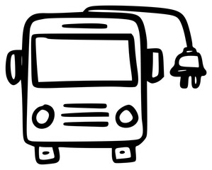 Hand-drawn sketch line brush bus with power plug.